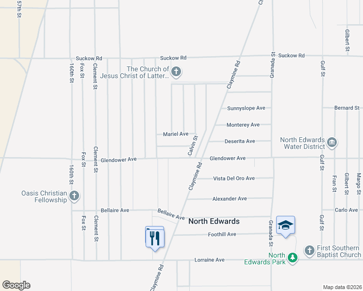 map of restaurants, bars, coffee shops, grocery stores, and more near Shotwell Avenue in North Edwards