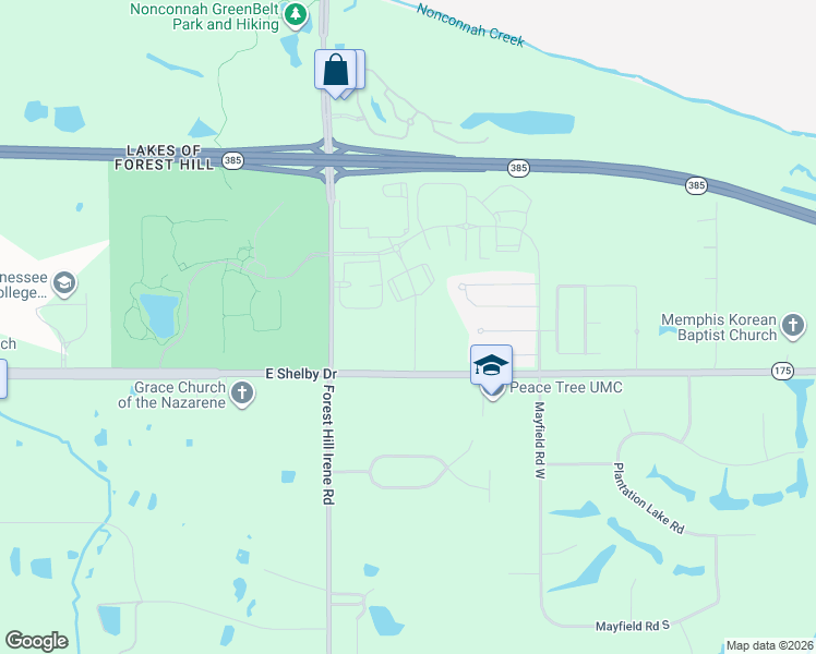 map of restaurants, bars, coffee shops, grocery stores, and more near 9185-9203 East Shelby Drive in Collierville