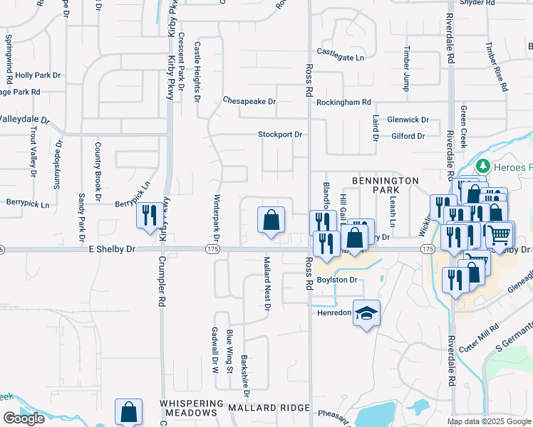 map of restaurants, bars, coffee shops, grocery stores, and more near 4634 Shaker Cove in Memphis