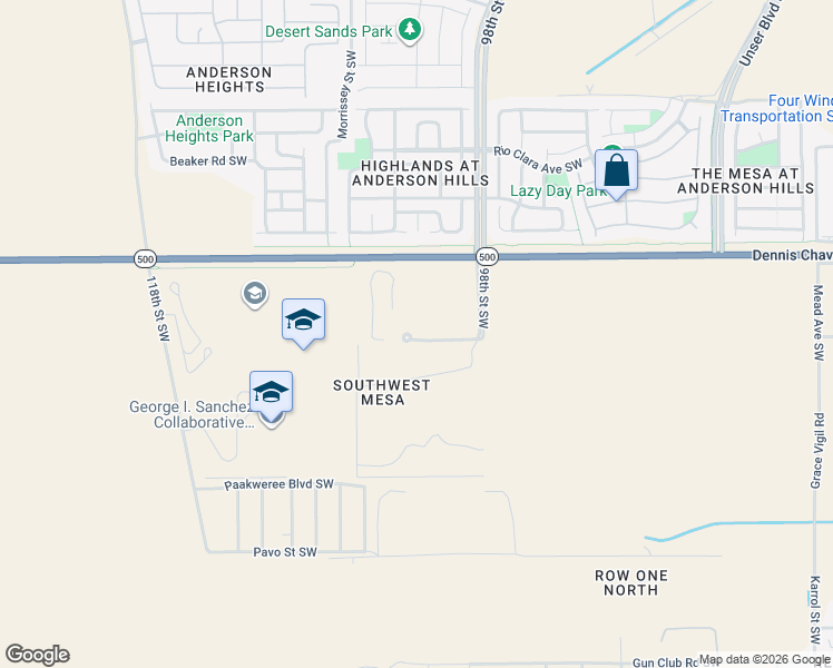 map of restaurants, bars, coffee shops, grocery stores, and more near 9901 Ceja Vista Road Southwest in Albuquerque