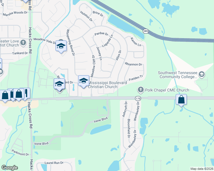 map of restaurants, bars, coffee shops, grocery stores, and more near 8736 Meadow Vale Drive in Memphis