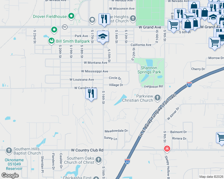 map of restaurants, bars, coffee shops, grocery stores, and more near 2824 Nichols Road in Chickasha
