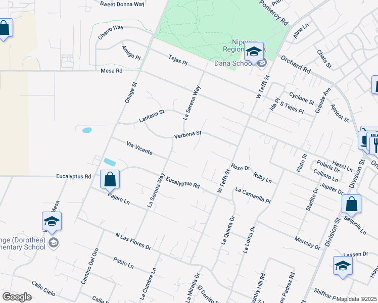 map of restaurants, bars, coffee shops, grocery stores, and more near 1170 Azalea Court in Nipomo