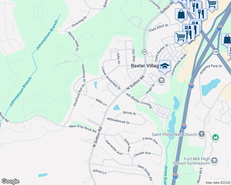 map of restaurants, bars, coffee shops, grocery stores, and more near 1859 Camber Woods Drive in Fort Mill