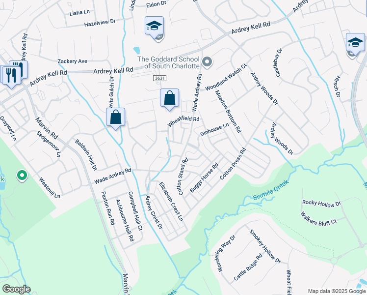 map of restaurants, bars, coffee shops, grocery stores, and more near Turkey Hill Road in Charlotte
