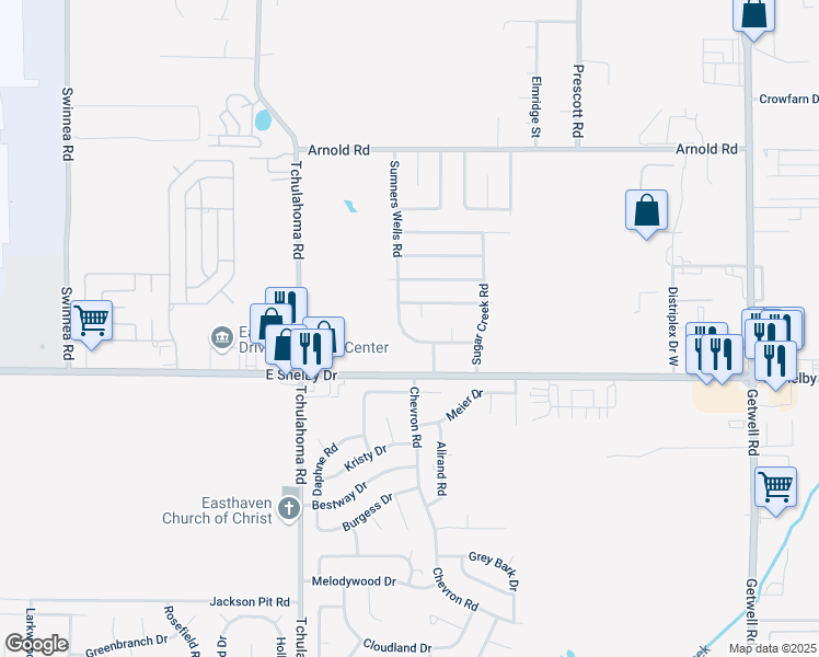 map of restaurants, bars, coffee shops, grocery stores, and more near 4627 Sumners Wells Road in Memphis