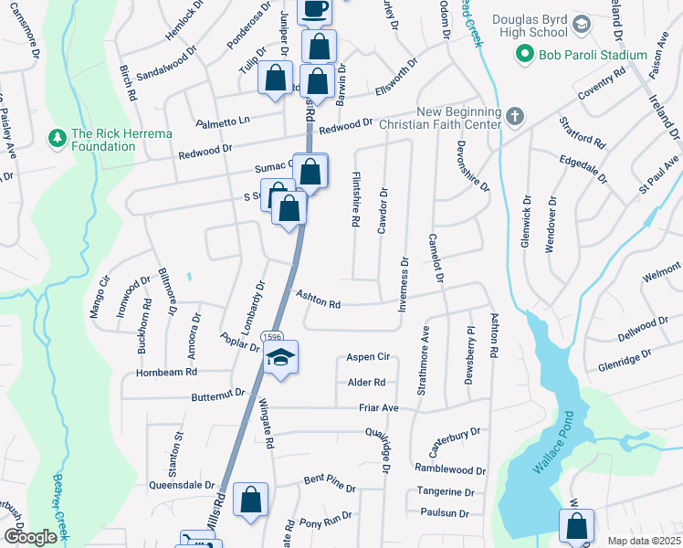 map of restaurants, bars, coffee shops, grocery stores, and more near 5006 Lakehurst Drive in Fayetteville