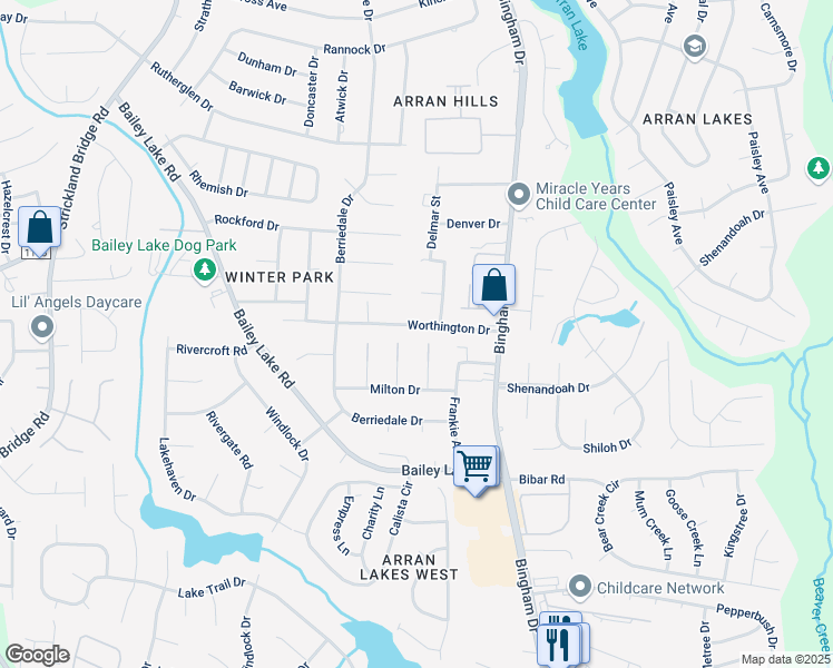 map of restaurants, bars, coffee shops, grocery stores, and more near 6311 Worthington Dr in Fayetteville