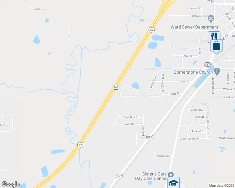 map of restaurants, bars, coffee shops, grocery stores, and more near 83 Willow Lake Drive in Ward