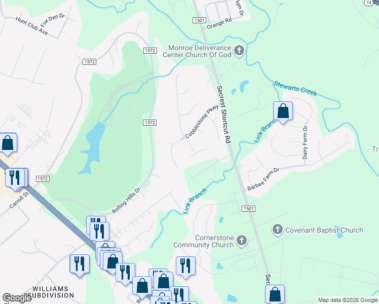 map of restaurants, bars, coffee shops, grocery stores, and more near 3001 Manchester Avenue in Monroe