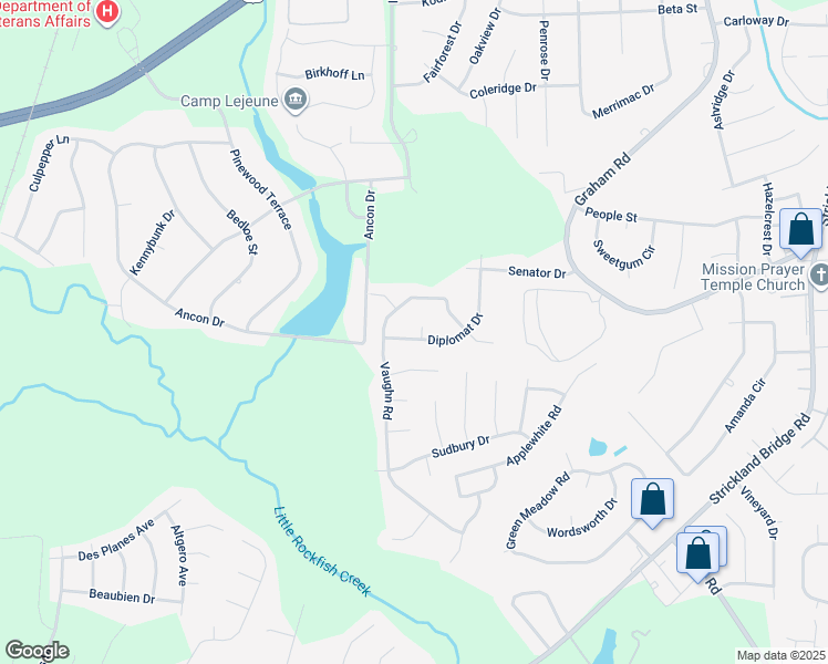 map of restaurants, bars, coffee shops, grocery stores, and more near 1616 Diplomat Drive in Fayetteville