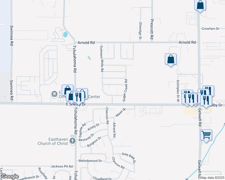 map of restaurants, bars, coffee shops, grocery stores, and more near 4610 Kanawha Cove in Memphis
