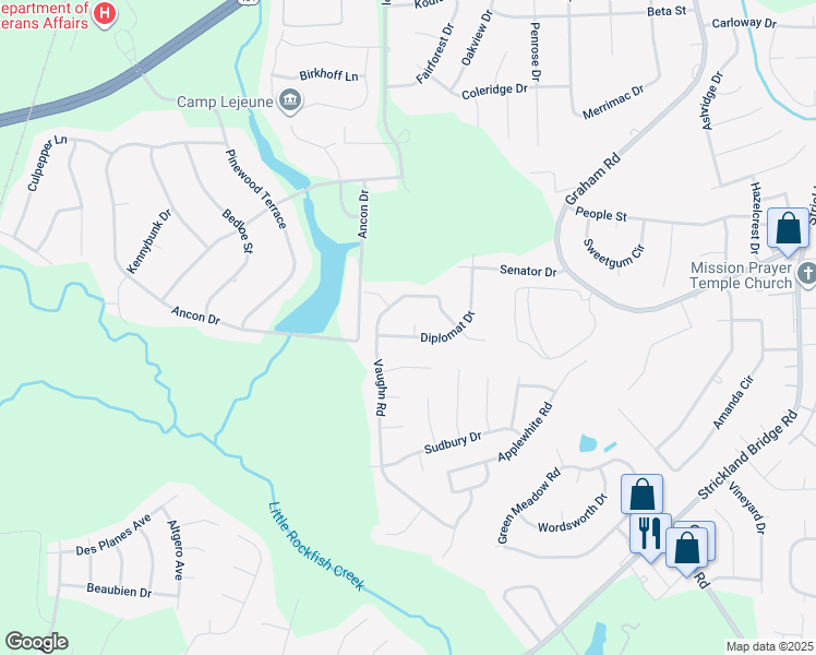 map of restaurants, bars, coffee shops, grocery stores, and more near 1616 Diplomat Drive in Fayetteville