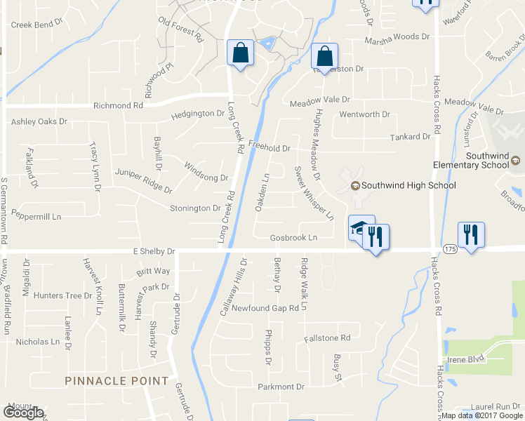 map of restaurants, bars, coffee shops, grocery stores, and more near 4608 Oakden Lane in Memphis