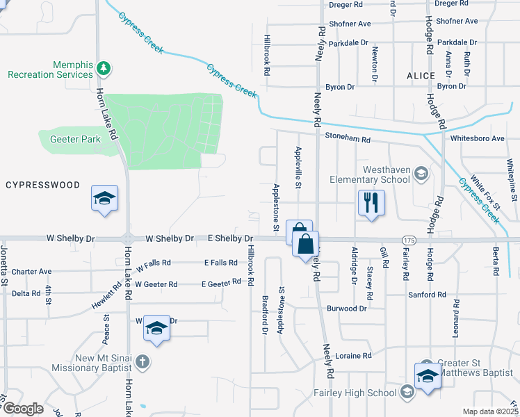 map of restaurants, bars, coffee shops, grocery stores, and more near 4634 Apple Cove in Memphis