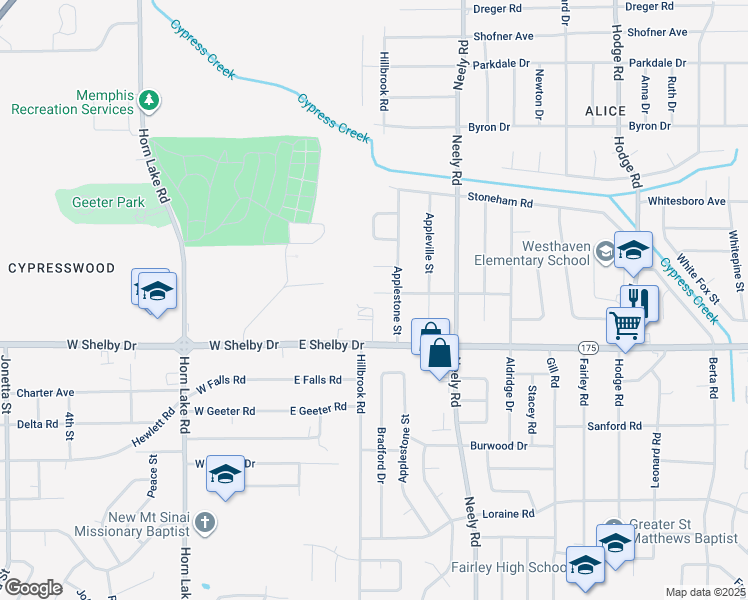 map of restaurants, bars, coffee shops, grocery stores, and more near 4634 Apple Cove in Memphis