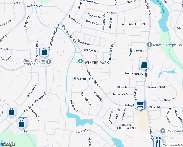 map of restaurants, bars, coffee shops, grocery stores, and more near 6628 Bailey Lake Road in Fayetteville