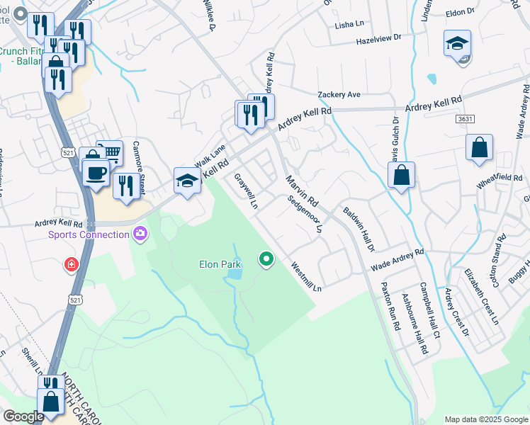 map of restaurants, bars, coffee shops, grocery stores, and more near 11141 Sedgemoor Lane in Charlotte