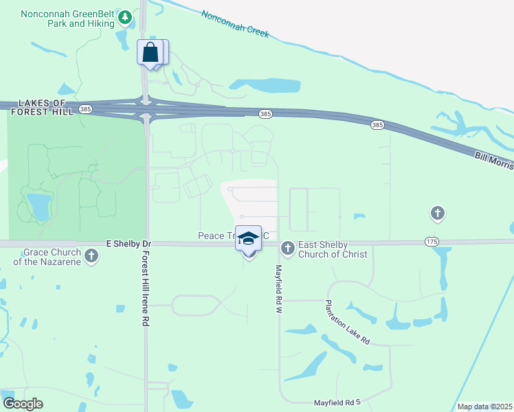map of restaurants, bars, coffee shops, grocery stores, and more near 9299 South Fairmont Circle in Collierville