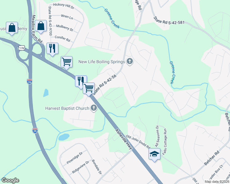map of restaurants, bars, coffee shops, grocery stores, and more near 812 Pioneer Drive in Boiling Springs