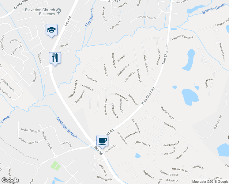 map of restaurants, bars, coffee shops, grocery stores, and more near 407 Pembroke Lane in Waxhaw