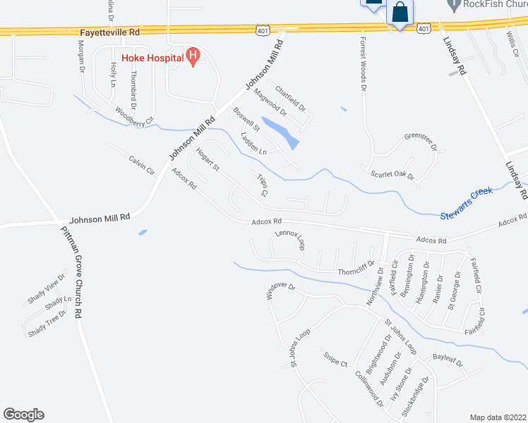 map of restaurants, bars, coffee shops, grocery stores, and more near 452 Hogart Street in Raeford