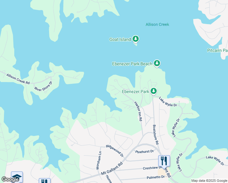 map of restaurants, bars, coffee shops, grocery stores, and more near 4475 Harbor Inn Road in Rock Hill