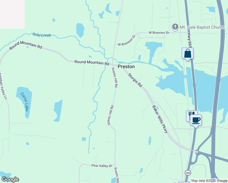 map of restaurants, bars, coffee shops, grocery stores, and more near 407 Scenic Hill Road in Conway
