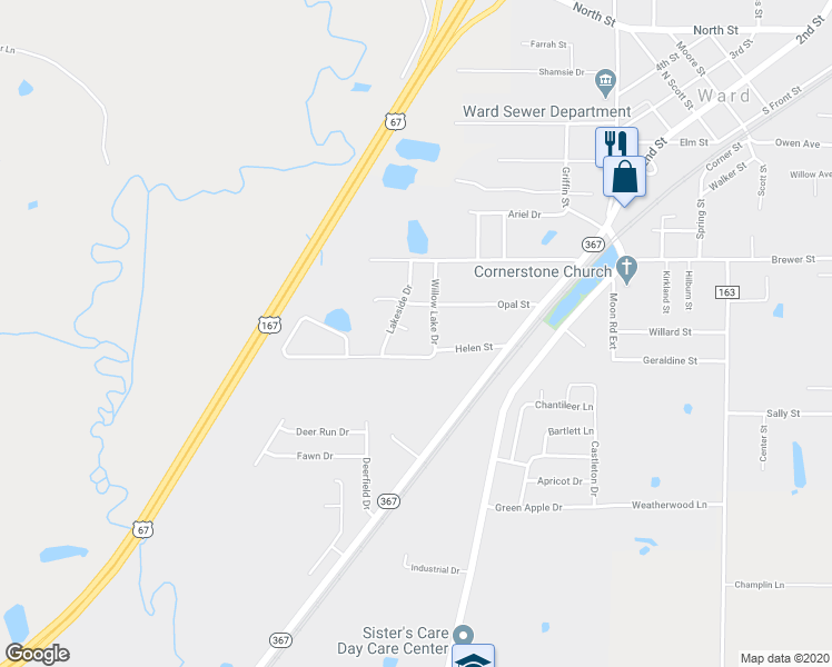 map of restaurants, bars, coffee shops, grocery stores, and more near 16 Willow Cove in Ward