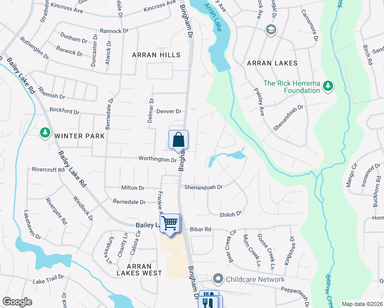 map of restaurants, bars, coffee shops, grocery stores, and more near 1772 Arrow Ridge Way in Fayetteville