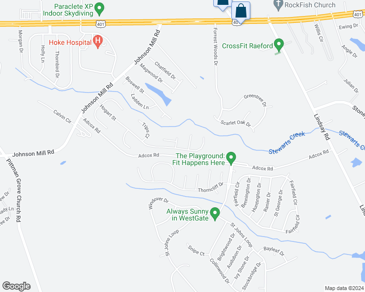 map of restaurants, bars, coffee shops, grocery stores, and more near 625 Hogart Street in Raeford