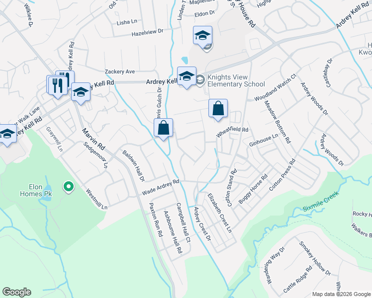 map of restaurants, bars, coffee shops, grocery stores, and more near 9928 Highlands Crossing Drive in Charlotte