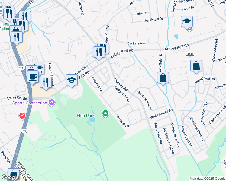 map of restaurants, bars, coffee shops, grocery stores, and more near 11022 Woods Corner Court in Charlotte