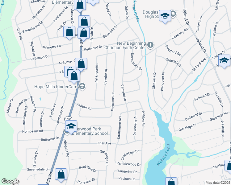 map of restaurants, bars, coffee shops, grocery stores, and more near 4799 Cheltenham Road in Fayetteville