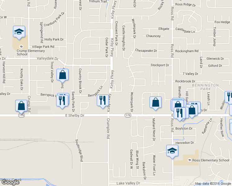 map of restaurants, bars, coffee shops, grocery stores, and more near 6469 Summer Creek East in Memphis
