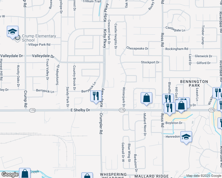 map of restaurants, bars, coffee shops, grocery stores, and more near 4583 Summer Creek East in Memphis