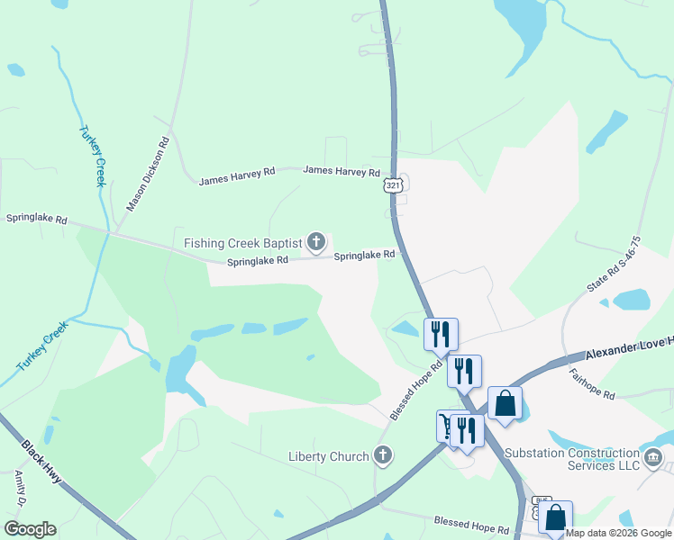 map of restaurants, bars, coffee shops, grocery stores, and more near 1177 Springlake Road in York