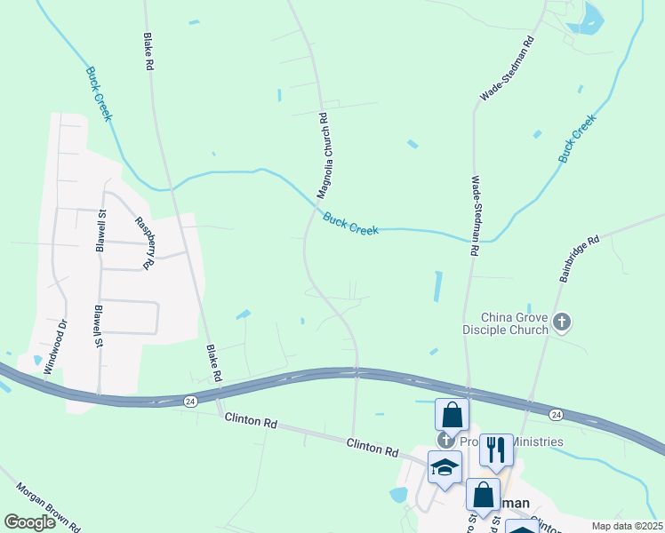 map of restaurants, bars, coffee shops, grocery stores, and more near 341 Magnolia Church Road in Stedman