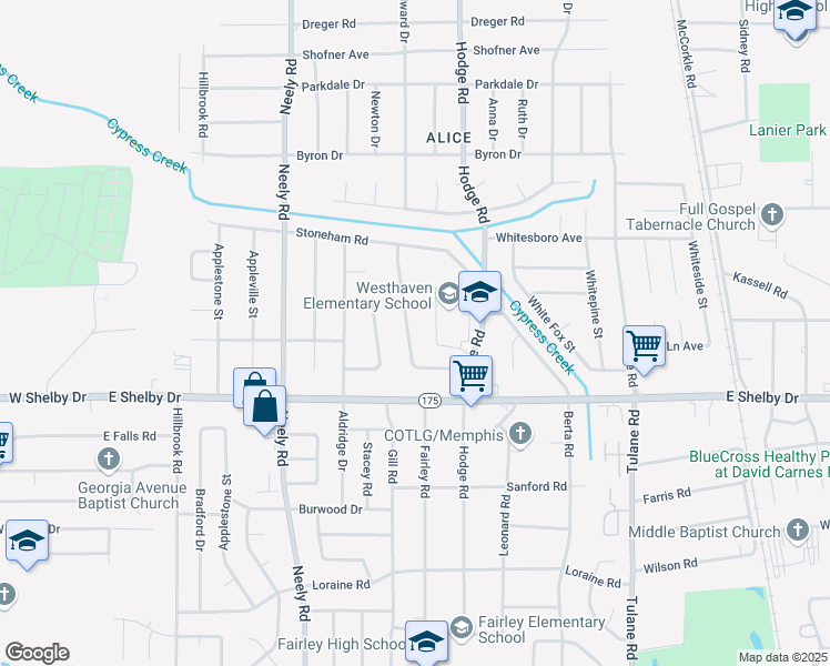 map of restaurants, bars, coffee shops, grocery stores, and more near 4565 Hodge Road in Memphis