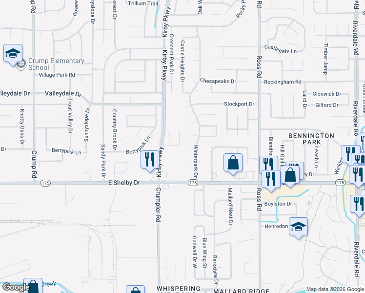 map of restaurants, bars, coffee shops, grocery stores, and more near 4583 Summer Creek East in Memphis
