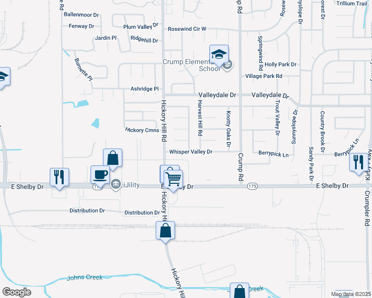 map of restaurants, bars, coffee shops, grocery stores, and more near 5970 Whisper Valley Drive in Memphis