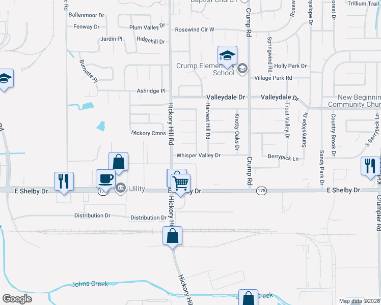 map of restaurants, bars, coffee shops, grocery stores, and more near 5953 Hickory Trace Cove in Memphis
