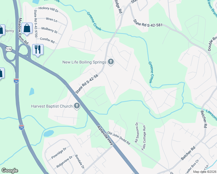 map of restaurants, bars, coffee shops, grocery stores, and more near 812 Pioneer Drive in Boiling Springs