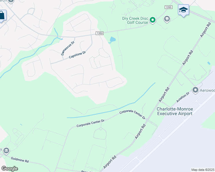 map of restaurants, bars, coffee shops, grocery stores, and more near 2047 Counselors Drive in Monroe