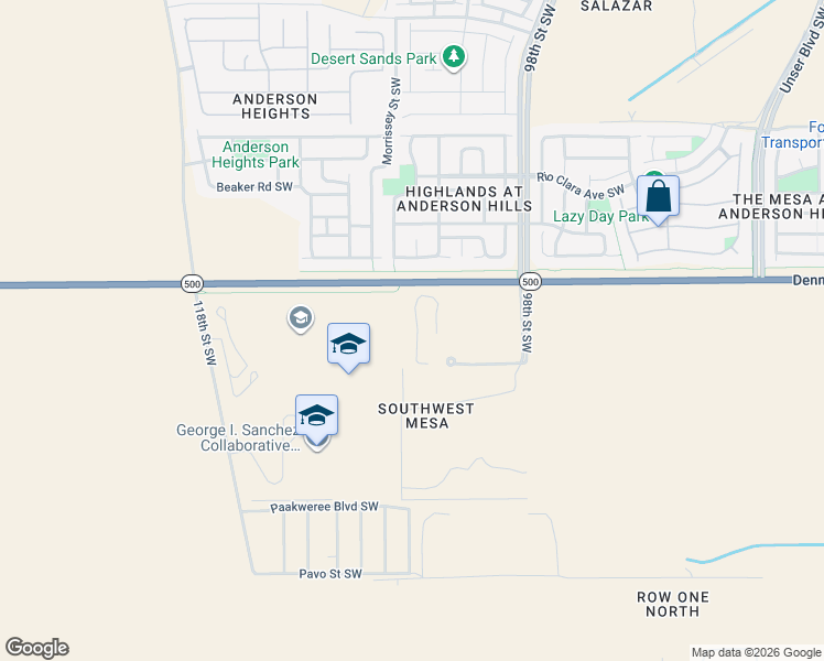 map of restaurants, bars, coffee shops, grocery stores, and more near 10001 Ceja Vista Road Southwest in Albuquerque