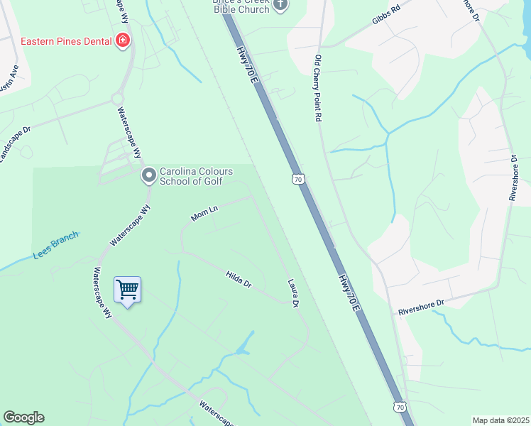 map of restaurants, bars, coffee shops, grocery stores, and more near 166 Laura Drive in New Bern