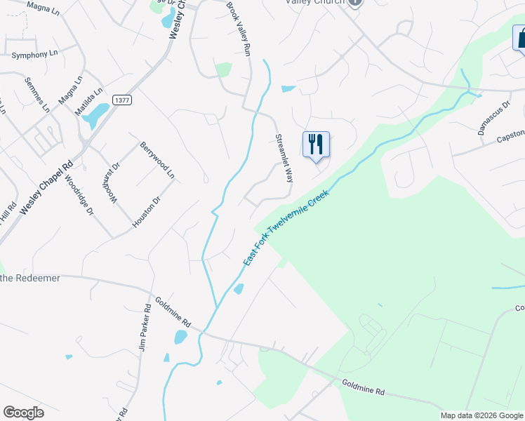map of restaurants, bars, coffee shops, grocery stores, and more near 3042 Streamlet Way in Monroe