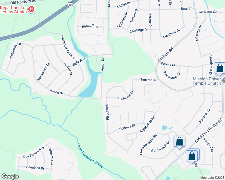 map of restaurants, bars, coffee shops, grocery stores, and more near 6629 Vaughn Road in Fayetteville