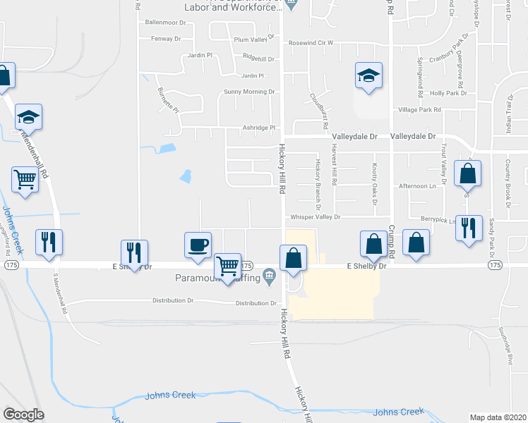 map of restaurants, bars, coffee shops, grocery stores, and more near 4605 Hickory Hill Road in Memphis