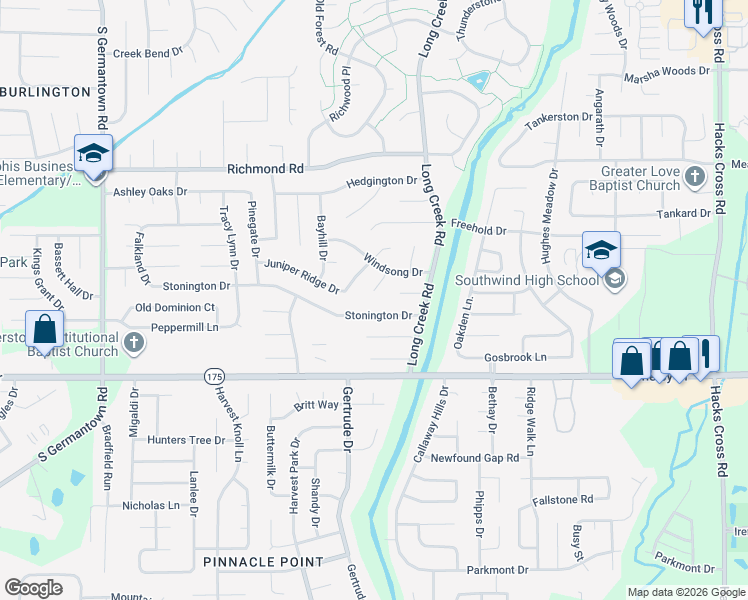 map of restaurants, bars, coffee shops, grocery stores, and more near 4577 Wood Fox Cove in Memphis